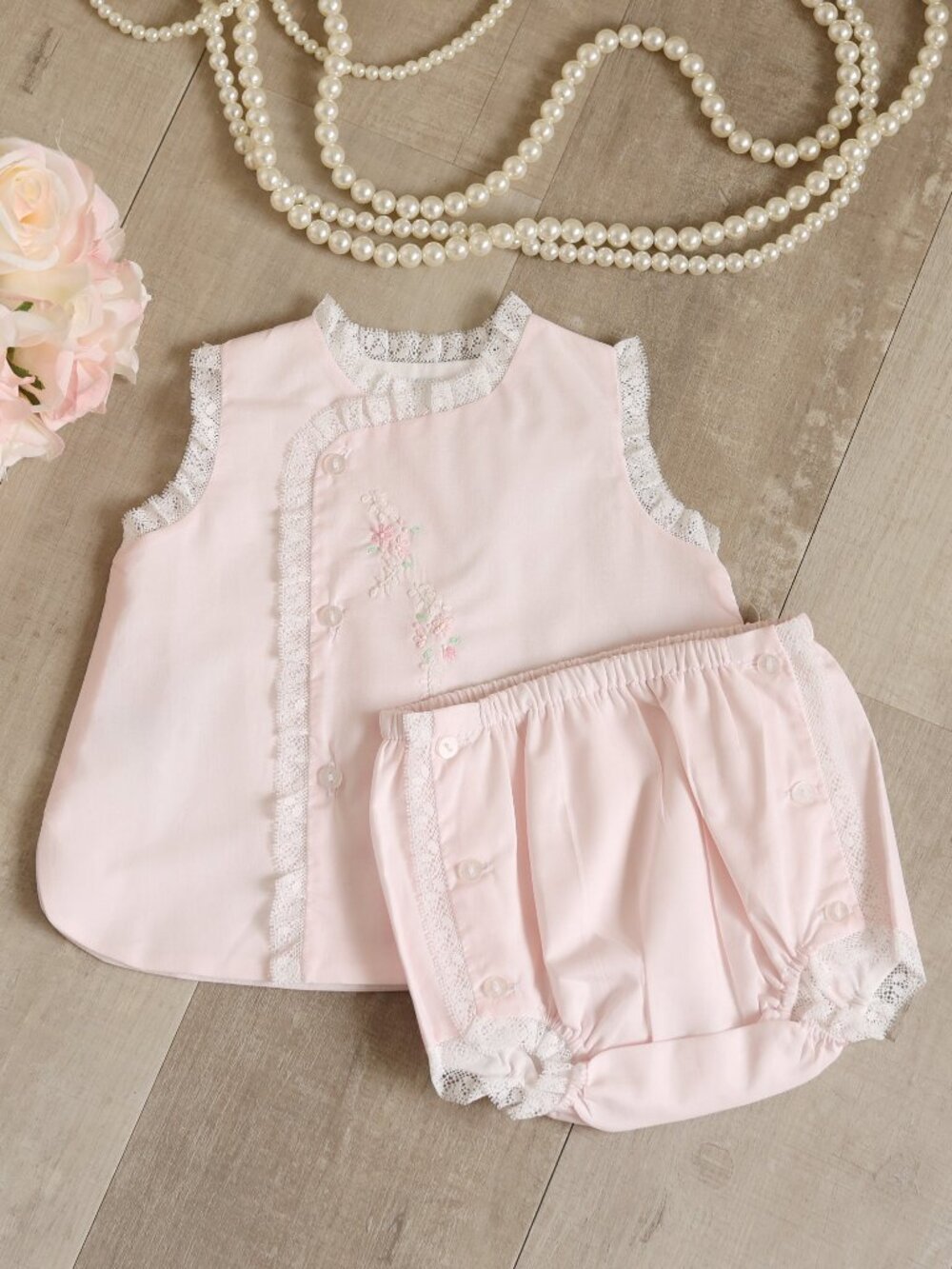Girls Heirloom Diaper Set Pink with White Lace Hand Embroidery Boutique NB NWT